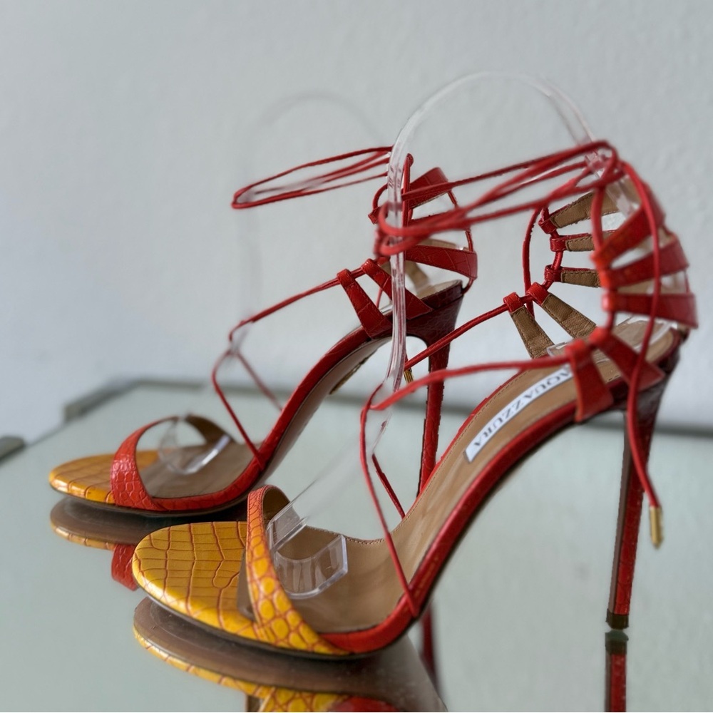 Like new Aquazzura Bellissima 105 croc-effect leather sandals $895 38.5 - Picture 7 of 11